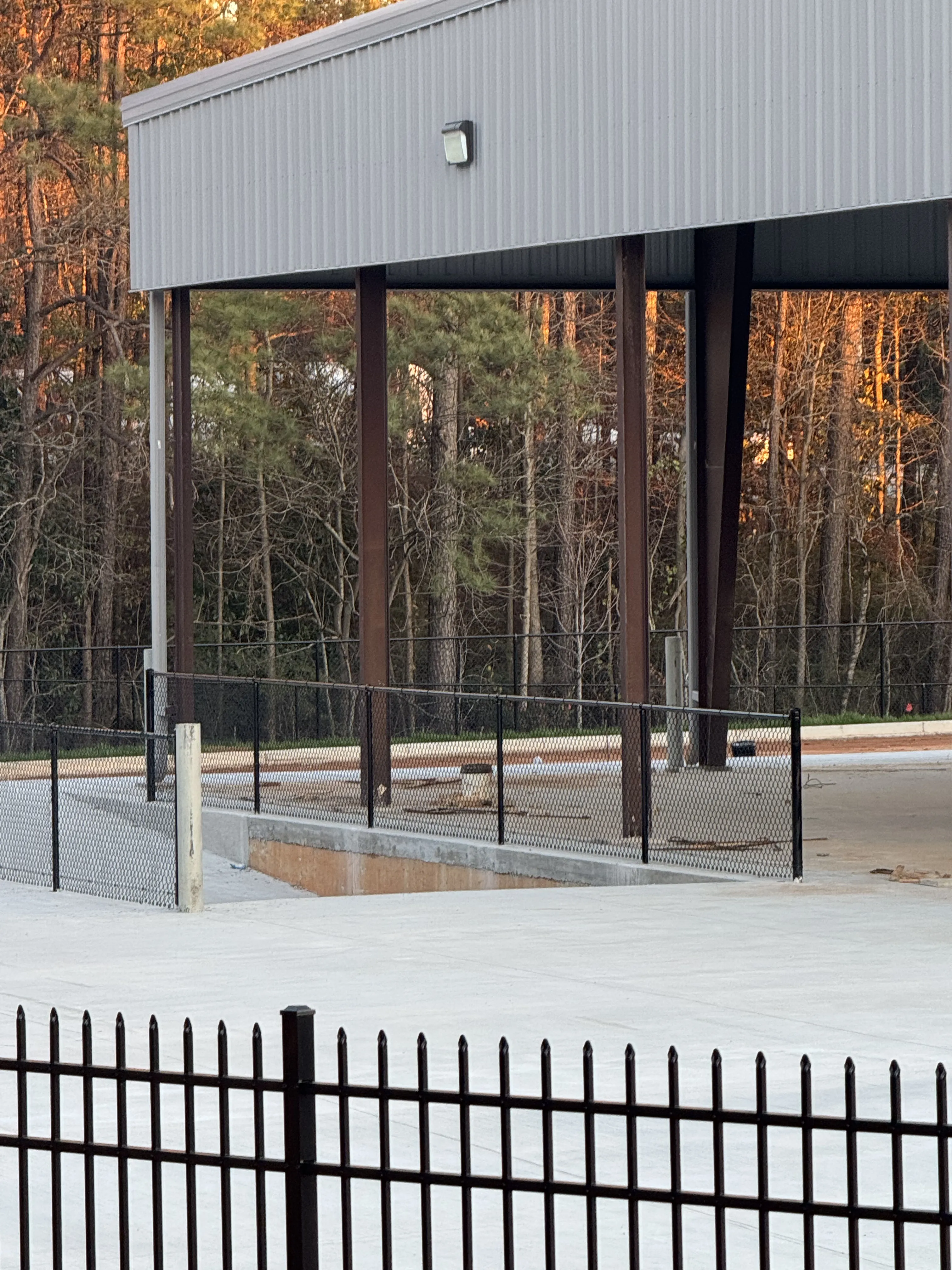 Iron fence panels near building