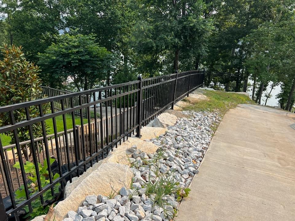Ornamental iron fence along driveway
