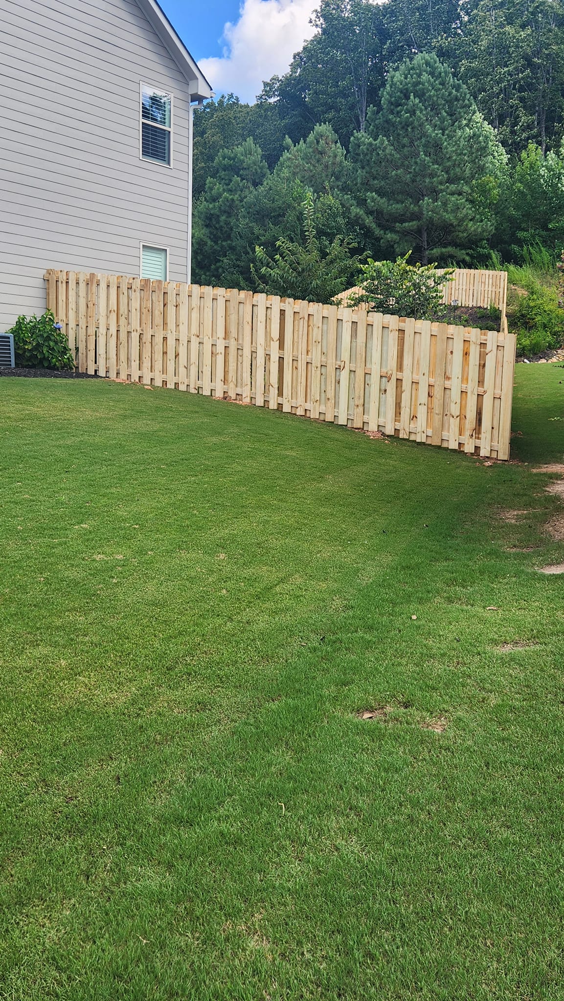 Wood shadow box privacy fence