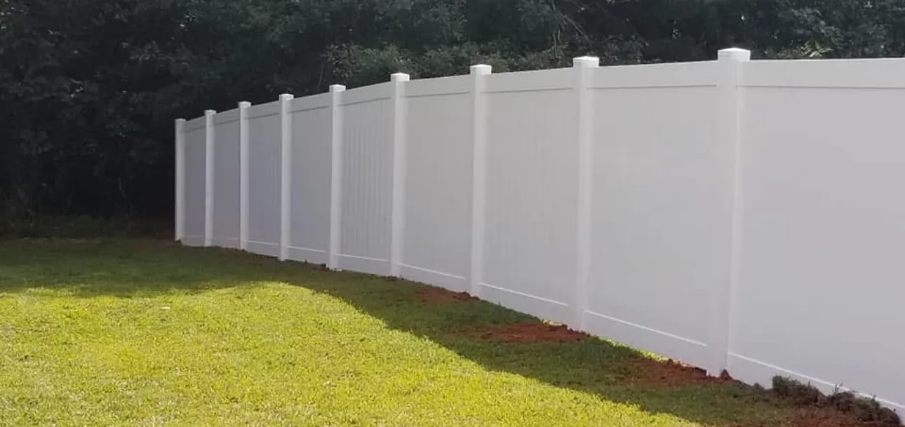 White vinyl privacy fence long run
