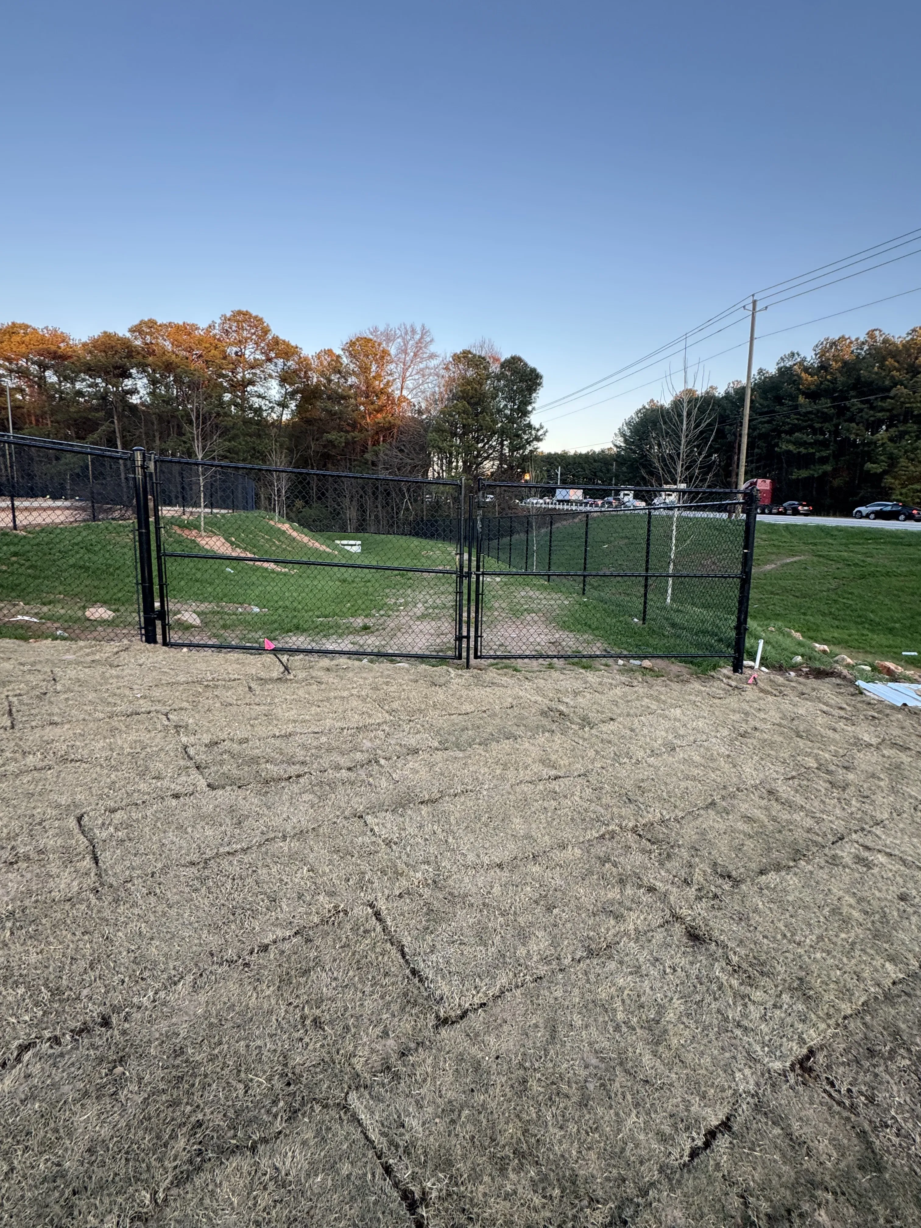 Chain link fence with double gate